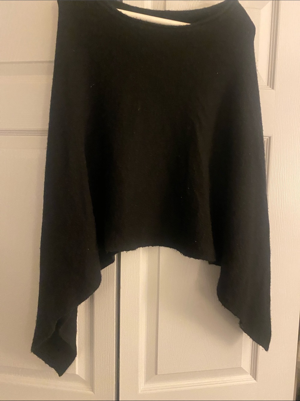 Black Cropped Asymmetric Women's Sweater Poncho